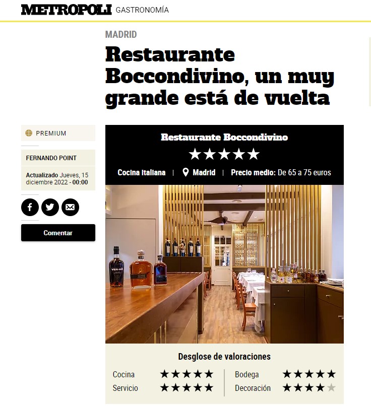 Fernando Point escribe sobre Boccondivino en Metrópoli