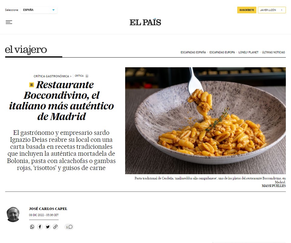 José Carlos Capel escribe en El País sobre Boccondivino